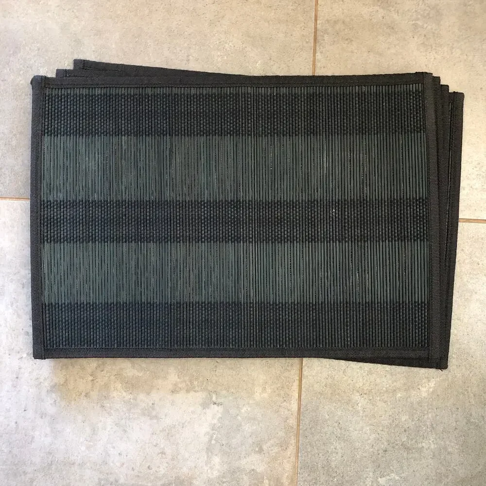 Set of 5 Black Woven Placemats Reed and‎ Cord On Fabric Backing